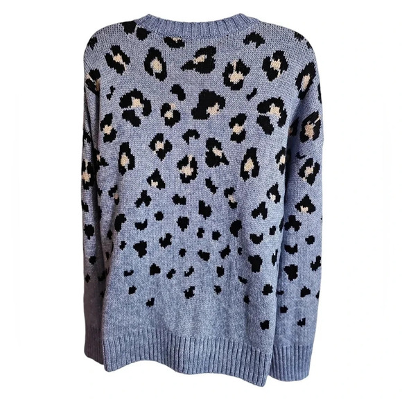 Nine West Oversized Cheetah Print Sweater Women L Purple Preppy Cozy Soft Knit - Picture 3 of 7